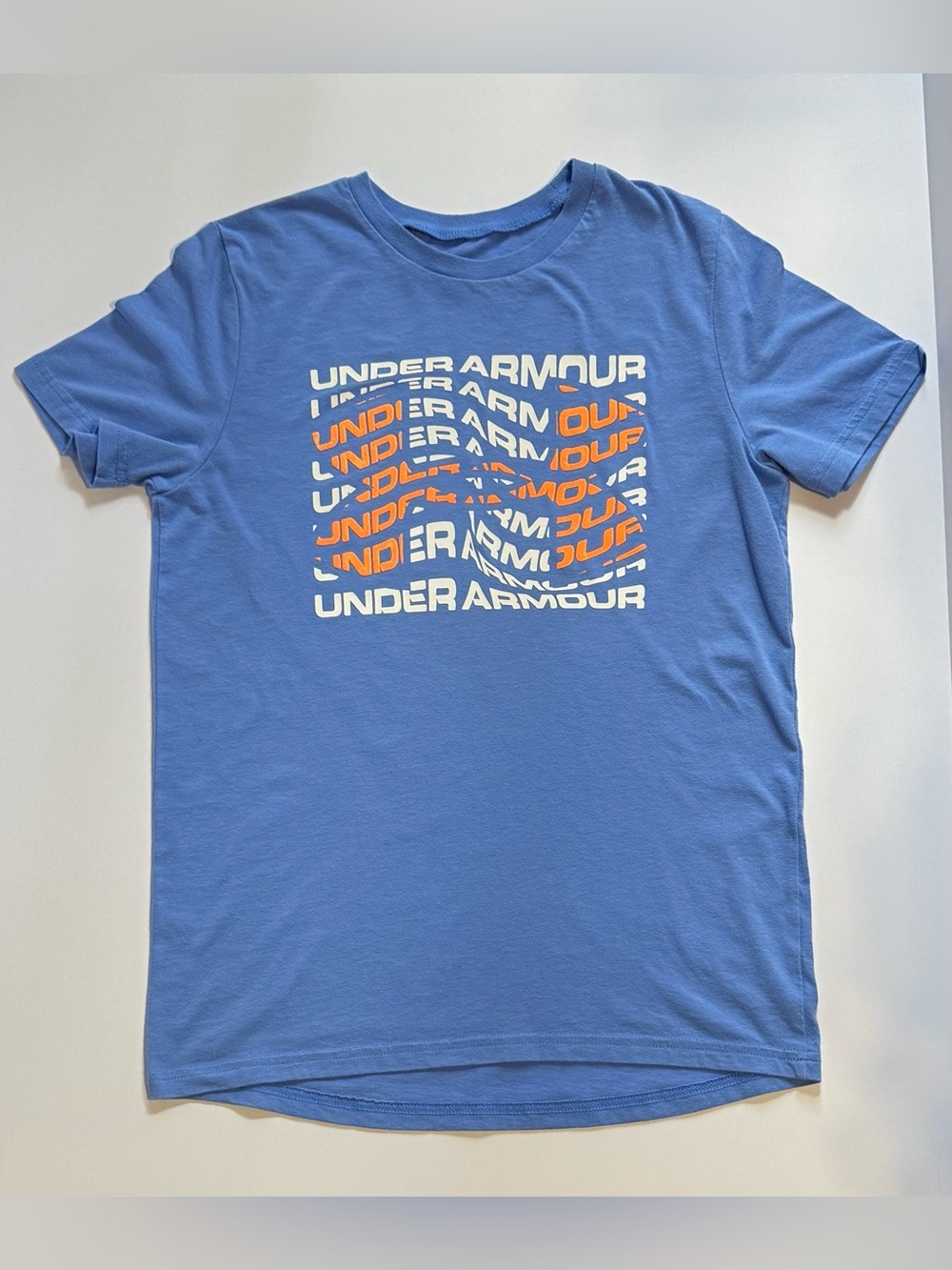 Under Armour Heat Gear Boys Size Youth Medium Top Blue with White & Orange Logo